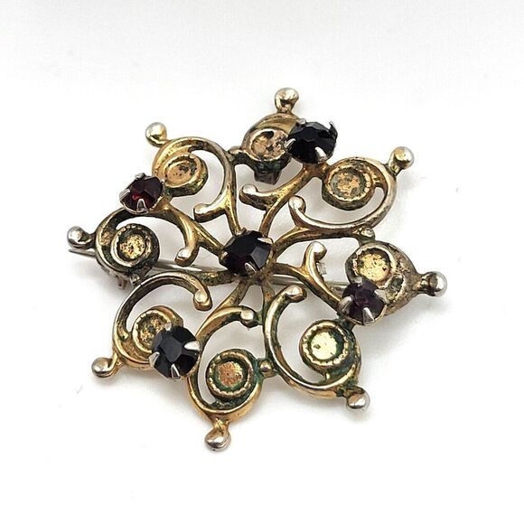 Antique Garnet Victorian Style Brooch Pin 1.25in - Picture 1 of 6